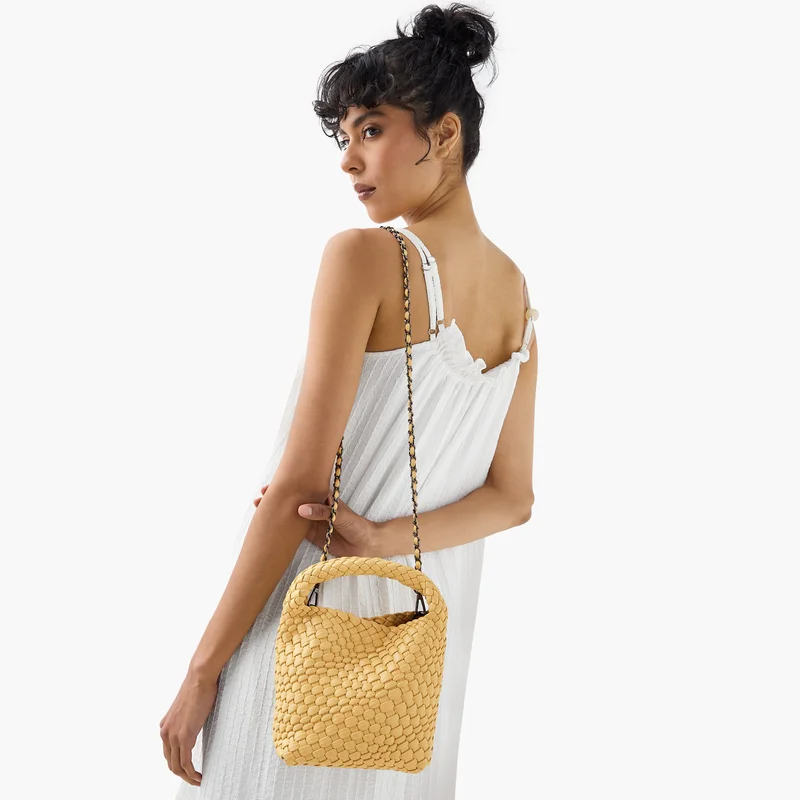ساشا Textured Yellow Hobo Bag for Women